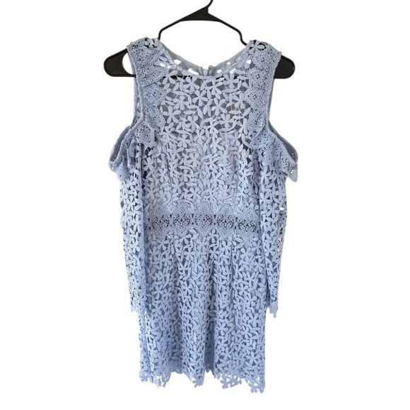 AMUR Evelyn Blue Lace Open Shoulder Mini Dress - Picture 8 of 8